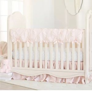 Baby girl nursery blush bedding, quilt, rail guard, breathable bumper, cribskirt